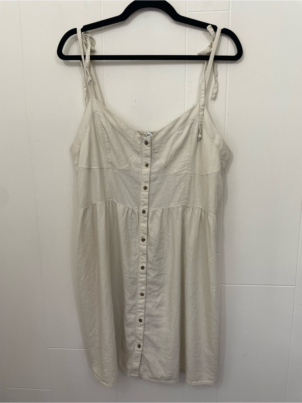 Aerie Linen Blend Tie Strap Dress Size XL Cream Babydoll Boho Beach Coastal
